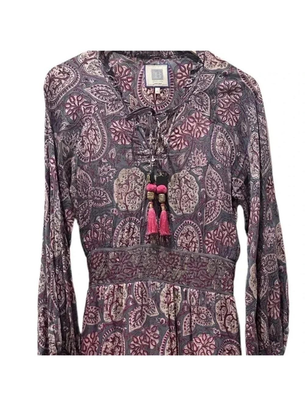 Bell by Alicia Bell "Grace" Long Sleeve Tiered Silk-Blend Midi Dress Size Small - Picture 4 of 13